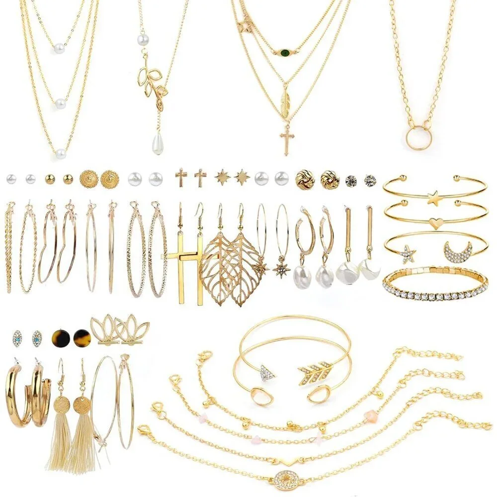 Jewelry Set Alloy 38 Pcs Necklace Bracelets Earrings Fashion Gift for Women